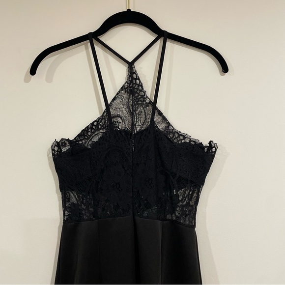 Black midi dress high neck lace cut out top bandeau thin straps size 4 open back - Picture 4 of 6